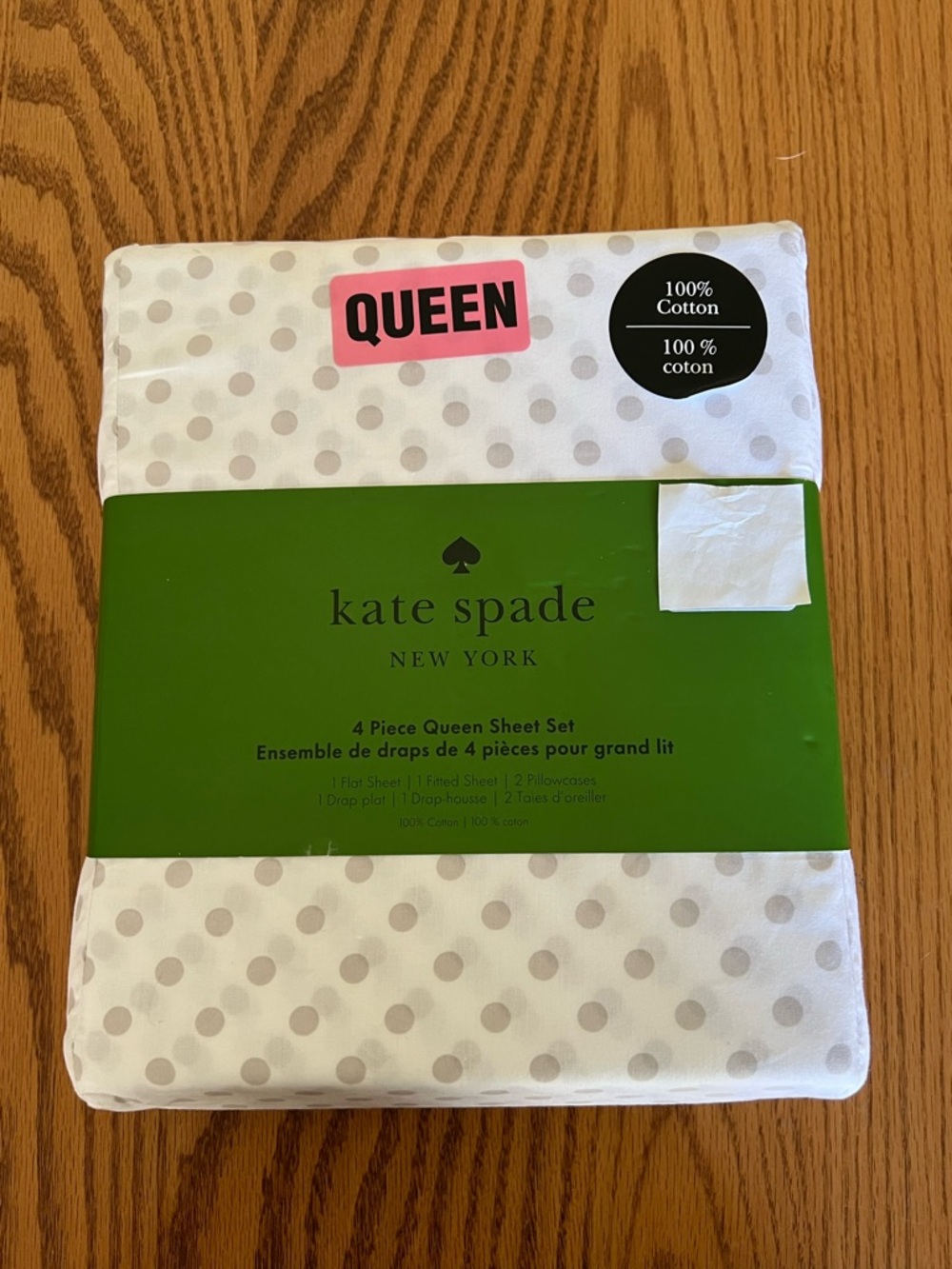 Kate Spade Glacier Gray Dots Queen Sheet Set